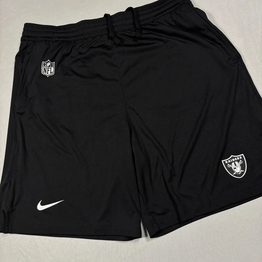 Nike Shorts Mens Large Tall Black Raiders NFL Dri-FIT Athletic Training Gym